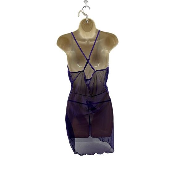 Elegant Moments Mesh Babydoll G-String Purple Womens Xlarge - Picture 9 of 10